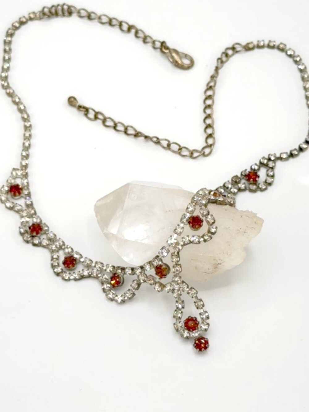 Vintage Silver Rhinestone Necklace Adjustable Coquette 90s Choker